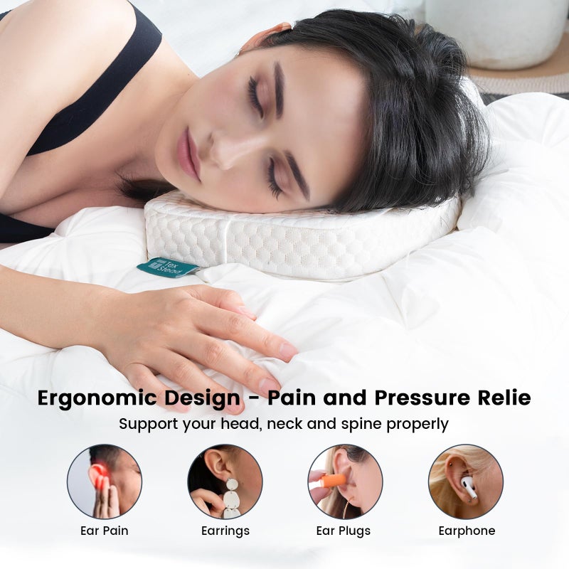 TEXSTEAD Ear Pillow with Ear Piercing for Side Sleeping, Ear Hole Memory Foam Donut Pillows for Ear Pain CNH Earring Pierced Pillow, Square, White - Image 2