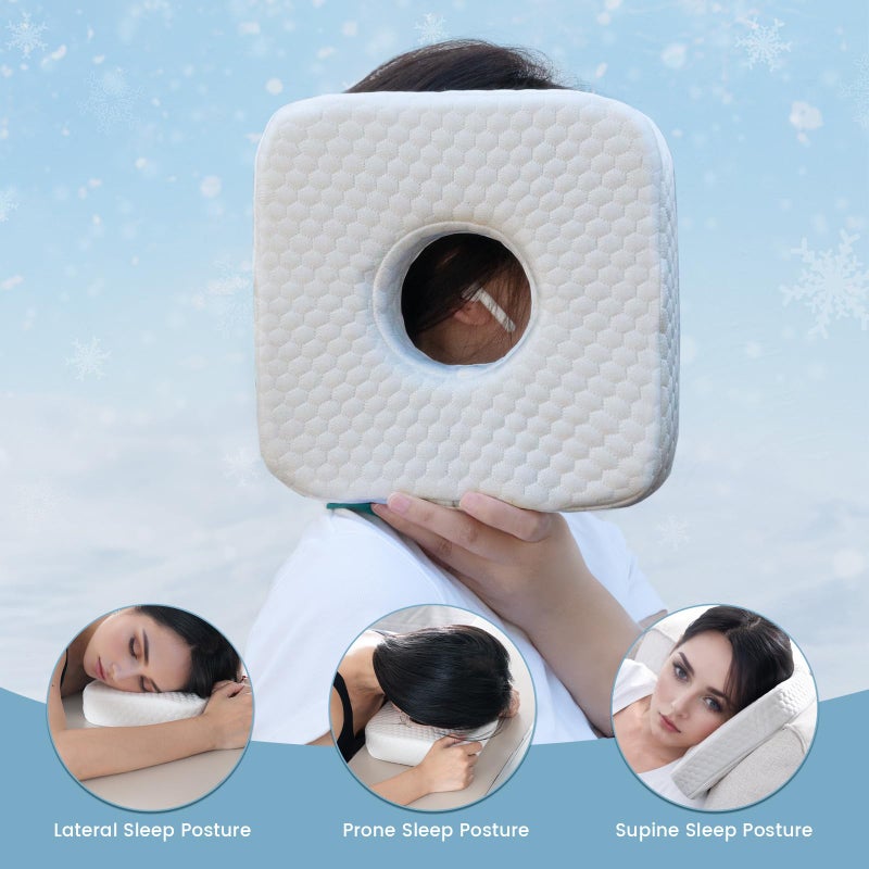 TEXSTEAD Ear Pillow with Ear Piercing for Side Sleeping, Ear Hole Memory Foam Donut Pillows for Ear Pain CNH Earring Pierced Pillow, Square, White - Image 5