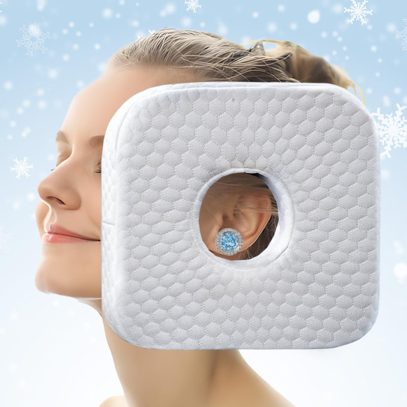 TEXSTEAD Ear Pillow with Ear Piercing for Side Sleeping, Ear Hole Memory Foam Donut Pillows for Ear Pain CNH Earring Pierced Pillow, Square, White - Image 1