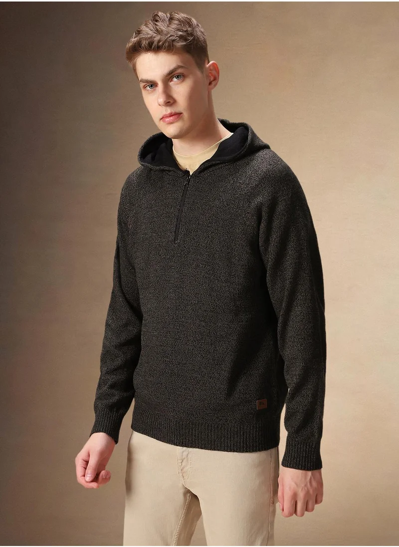 دينيس لينغو Men's Olive 100% Acrylic Solid Regular Fit Sweater