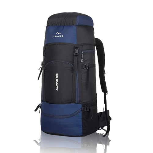 TRAWOC ALPINE 55 Liter Travel Backpack Front & Top Loading Camping Rucksack Hiking Trekking Bag for Men & Women, SHK007 Navy Blue, 3 Year Warranty - Image 1