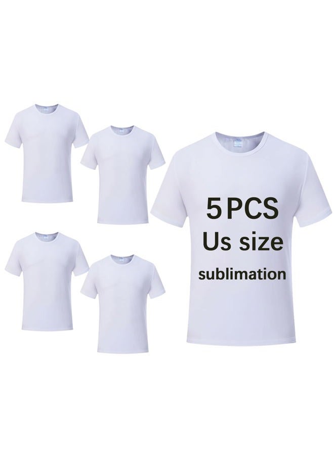 OKBA 5 pcs Sublimation Blank T-Shirts Round Collar Short Sleeves Adult White Polyester t Shirts, White, M - Image 1