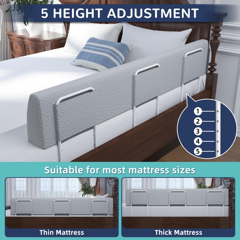 FigTime Bed Bumper for Toddlers, Foam Bed Rail for Toddlers, Toddler Bed Rail Bumper, Soft Safety Bed Guard Rail for Kids, Bed Side Rail for Twin, Full, Queen & King Beds (Grey, 59", 3-Bracket) - Image 2