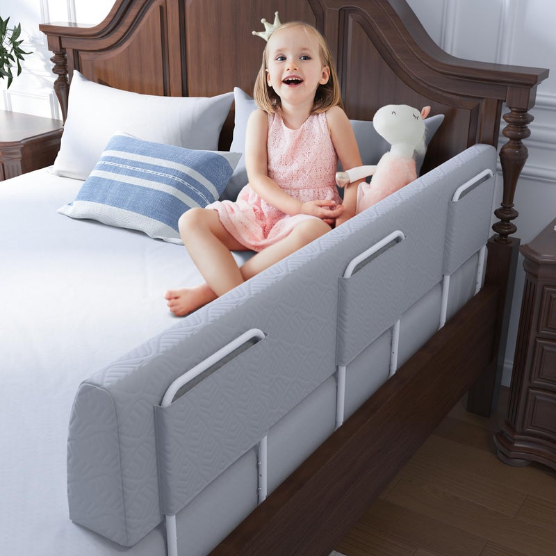 FigTime Bed Bumper for Toddlers, Foam Bed Rail for Toddlers, Toddler Bed Rail Bumper, Soft Safety Bed Guard Rail for Kids, Bed Side Rail for Twin, Full, Queen & King Beds (Grey, 59", 3-Bracket) - Image 1