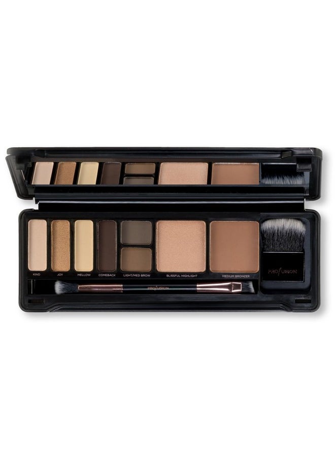 Day Face Pro Makeup Case 8 Shades Palette With Brushes For Perfect Daytime Looks