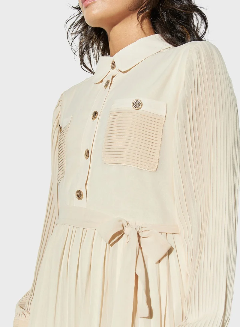2Xtremz Tie Pocket Detailed Plisse Dress
