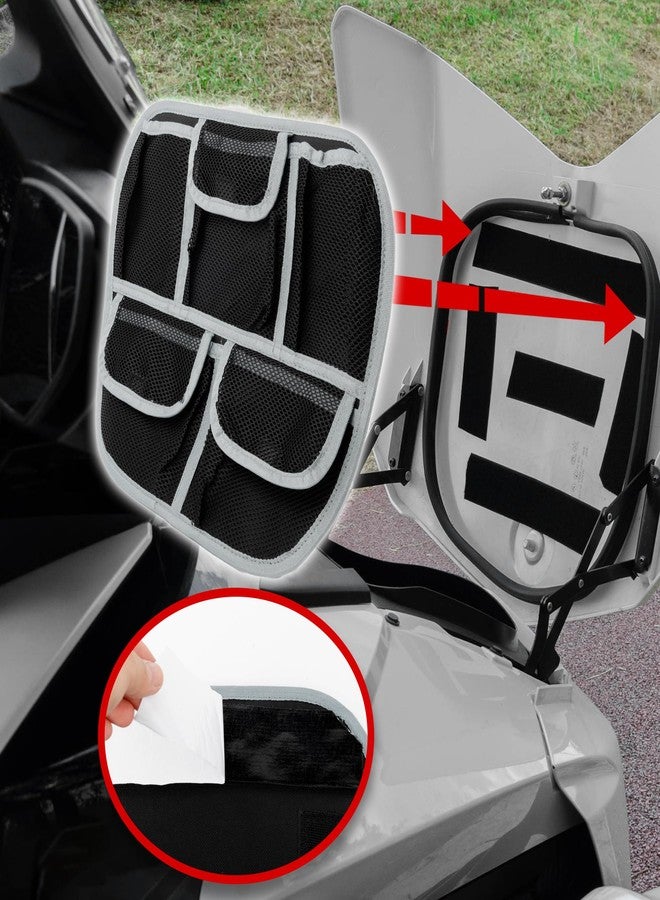 BAKAFOH 5 Mesh Pockets Front Trunk Lid Organizer Frunk Tool Storage Bag for Can Am Spyder F3 F3-L F3-S F3-T 2015-2025 Accessories (Black w/Gray Piping) - Image 3