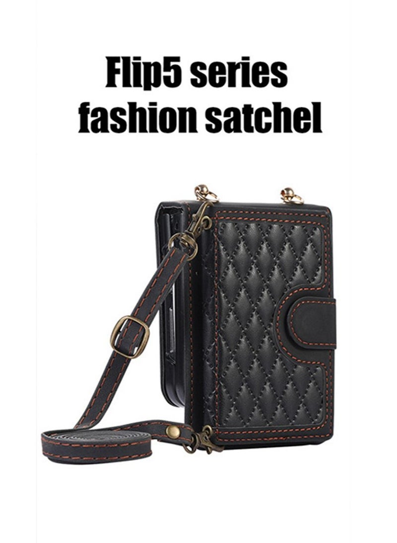 Samsung Galaxy Z Flip 5 5G Phone Case Cover with Leather Wallet,Wristlet Strap Wallet Hinge Part Protective for Samsung Galaxy Z Flip 5 5G Back Cover Fashion Handbag Gift for Women Ladies  - Image 3