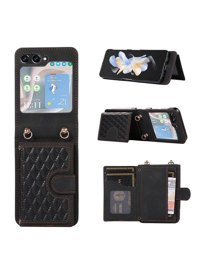 Samsung Galaxy Z Flip 5 5G Phone Case Cover with Leather Wallet,Wristlet Strap Wallet Hinge Part Protective for Samsung Galaxy Z Flip 5 5G Back Cover Fashion Handbag Gift for Women Ladies  - Image 1