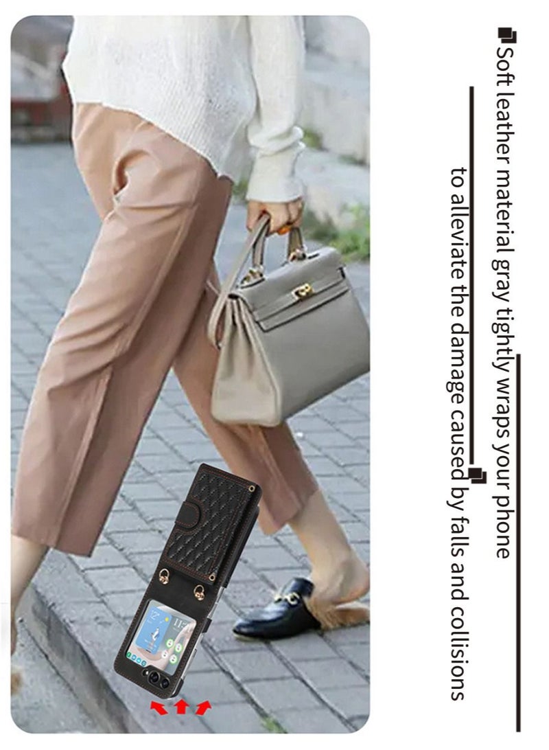 Samsung Galaxy Z Flip 5 5G Phone Case Cover with Leather Wallet,Wristlet Strap Wallet Hinge Part Protective for Samsung Galaxy Z Flip 5 5G Back Cover Fashion Handbag Gift for Women Ladies  - Image 4