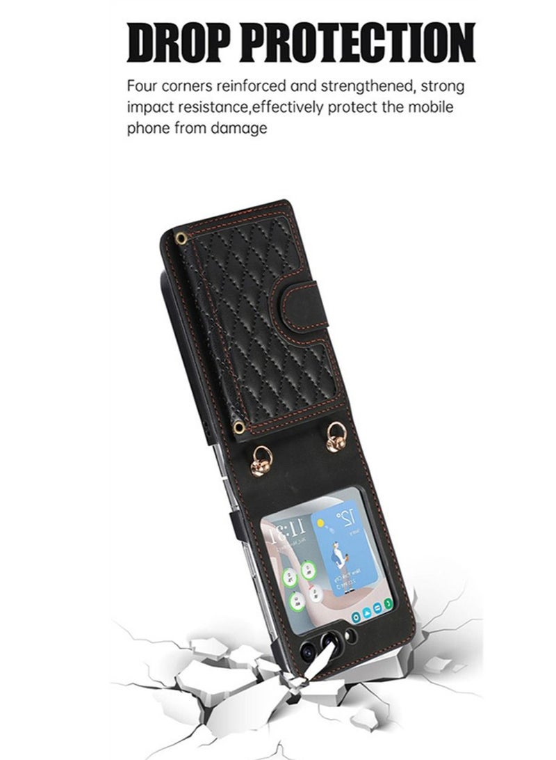 Samsung Galaxy Z Flip 5 5G Phone Case Cover with Leather Wallet,Wristlet Strap Wallet Hinge Part Protective for Samsung Galaxy Z Flip 5 5G Back Cover Fashion Handbag Gift for Women Ladies  - Image 5