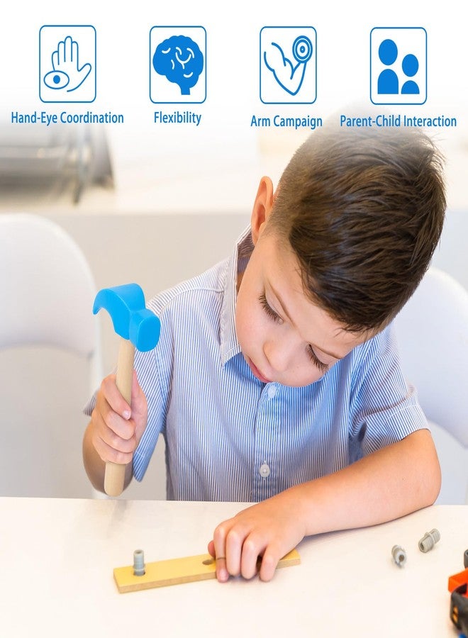 Fowecelt Wooden Hammer Toys Simulation Hammers Maintenance Tools Educational Toys for Kids Birthday Party Games Supplies (Blue) - Image 3