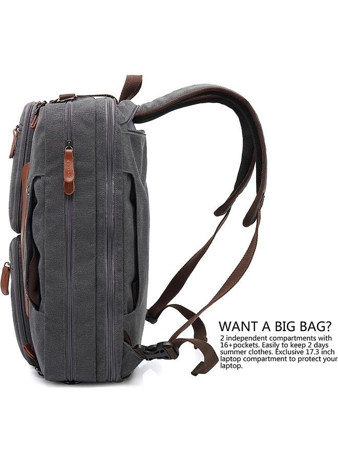 Arabest 3 in 1 Laptop Backpack, 17.3 Inch Laptop Bag Messenger Bag Shoulder Bag for Men/Women, Water-Proof Briefcase Multi-functional Notebook Computer Bag for Travel Business, Canvas Grey  - Image 3