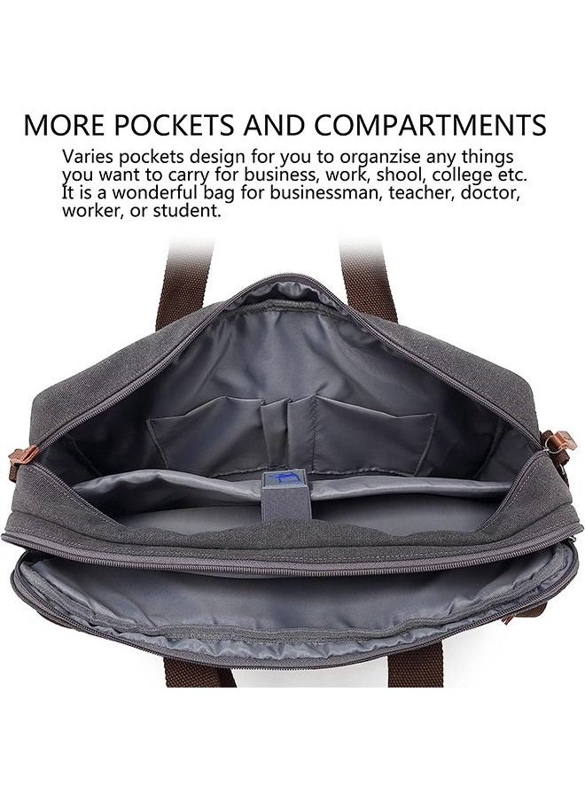 Arabest 3 in 1 Laptop Backpack, 17.3 Inch Laptop Bag Messenger Bag Shoulder Bag for Men/Women, Water-Proof Briefcase Multi-functional Notebook Computer Bag for Travel Business, Canvas Grey  - Image 4