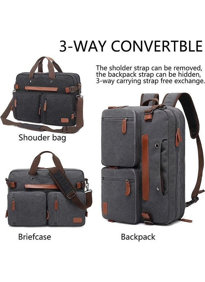 Arabest 3 in 1 Laptop Backpack, 17.3 Inch Laptop Bag Messenger Bag Shoulder Bag for Men/Women, Water-Proof Briefcase Multi-functional Notebook Computer Bag for Travel Business, Canvas Grey  - Image 2