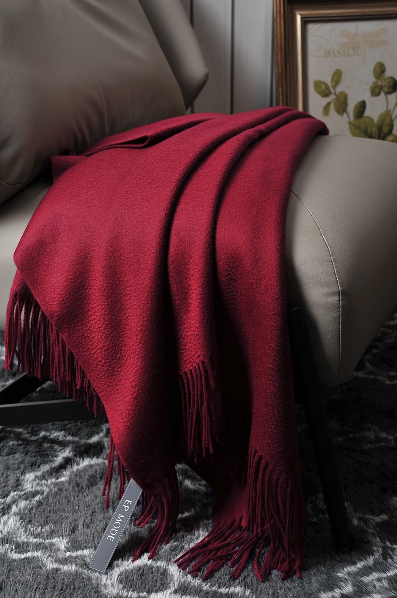 EP Mode 100% Pure Cashmere Throw Blanket for Sofa, Classic Design with Gift Box (Merlot) - Image 3