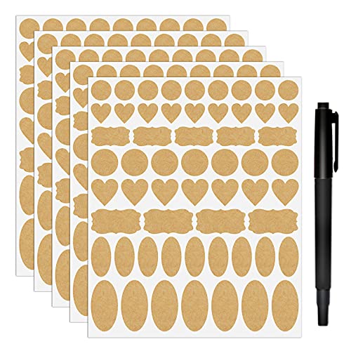 Nardo Visgo Natural Brown Kraft Paper Label Stickers,Removable Assorted Size and Shapes Kraft Labels for Essential Oil Bottles,Mason Jars,Storage Containers or Gift Decoration,Free Black Marker,285pcs - Image 1
