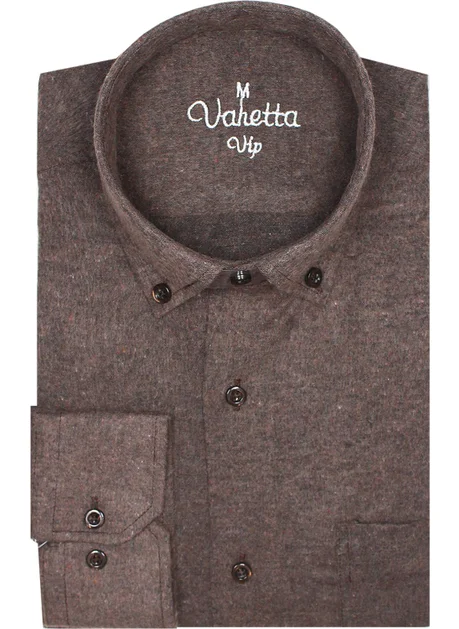 فاريتا Men's Brown Large Size Button-Down Winter Shirt with Pocket