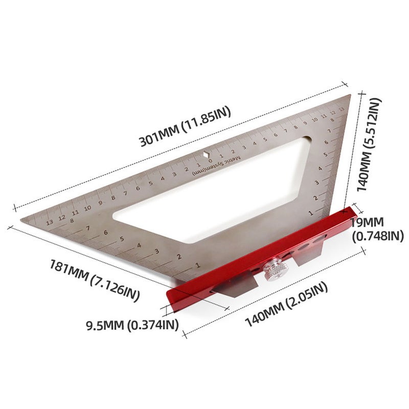 A Type 140mm Stainless Steel Woodworking Drawing Triangles Ruler Multifunctional Diagonal Parallel Line Drawing Industrial Design Woodworking Drawing Accessory Tool Metric Imperial Scale Ruler - Image 2
