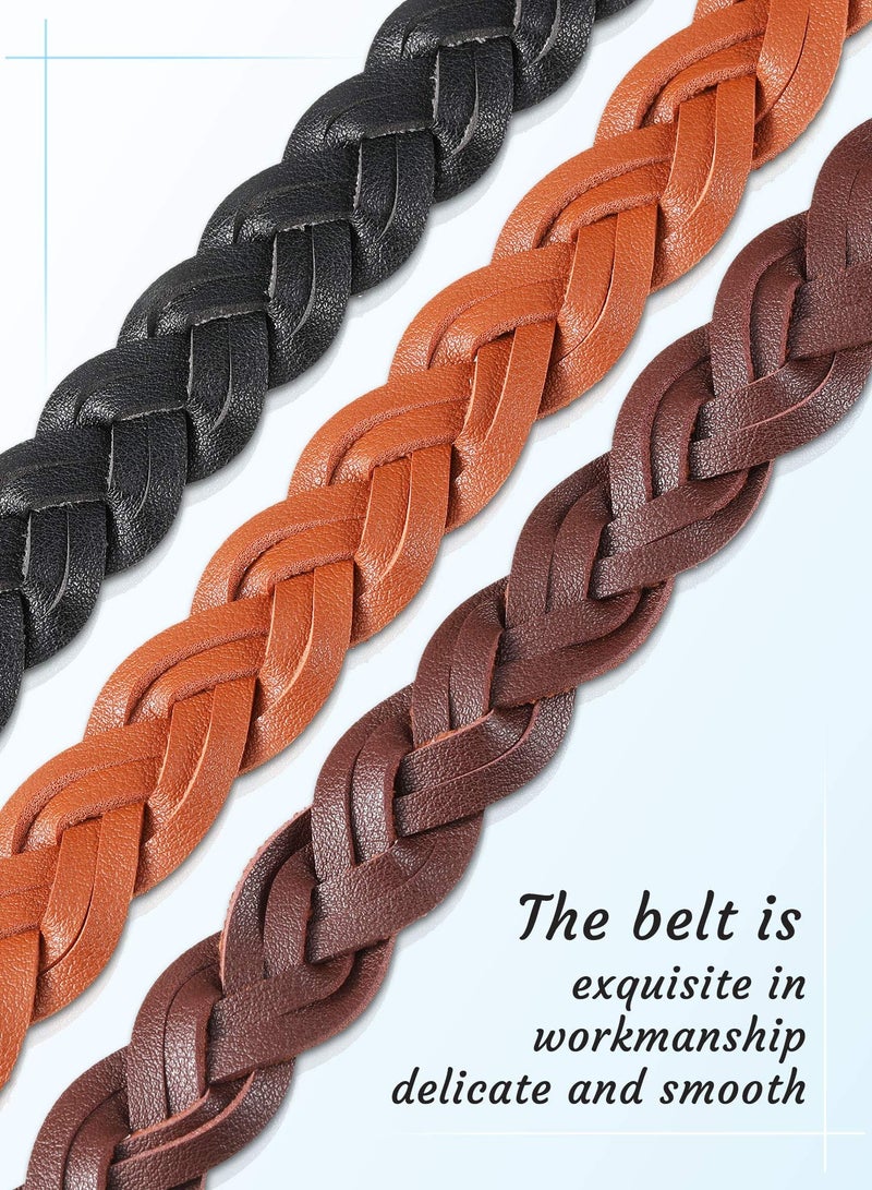 SOLARAE 3 Pieces Women's Braided Leather Belt, O-Ring Buckle Stretch Waist with Metal Buckle Formal Dress Belt, for Dress, Jean, Skirt, Pant - Image 2