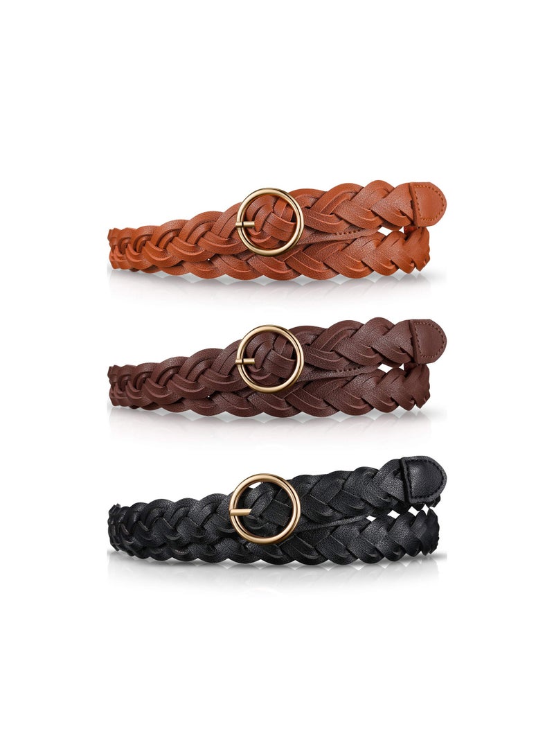 SOLARAE 3 Pieces Women's Braided Leather Belt, O-Ring Buckle Stretch Waist with Metal Buckle Formal Dress Belt, for Dress, Jean, Skirt, Pant - Image 1