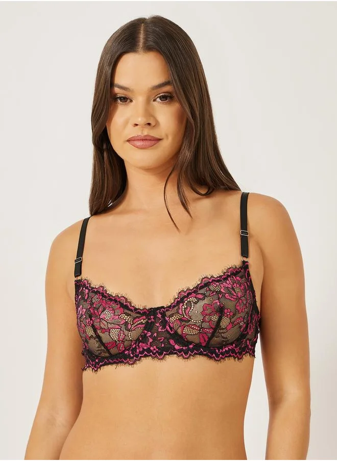 Styli Styli Pack of 2 - Non-Padded Wired Scalloped Edge Lace Underwired Bra