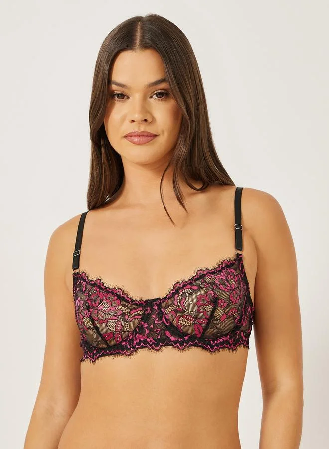 Styli Styli Pack of 2 - Non-Padded Wired Scalloped Edge Lace Underwired Bra