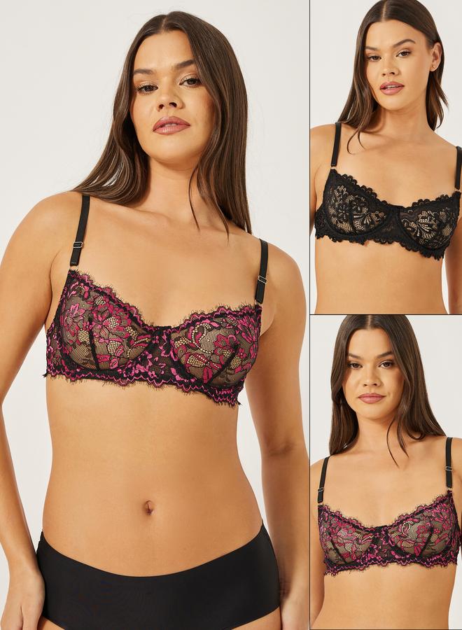 Styli Styli Pack of 2 - Non-Padded Wired Scalloped Edge Lace Underwired Bra  - Image 1