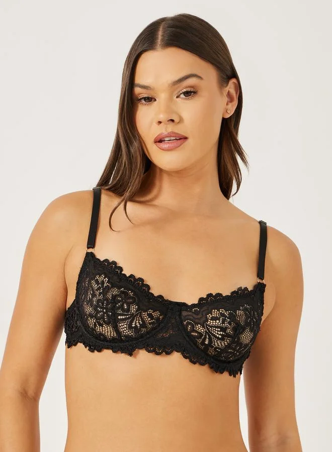 Styli Styli Pack of 2 - Non-Padded Wired Scalloped Edge Lace Underwired Bra