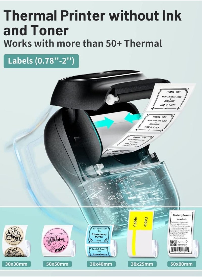 Generic - Label Makers, Portable Bluetooth Thermal Label Maker Printer for Barcode, Clothing, Jewelry, Retail, Mailing, Compatible with Android and iOS System, with 1 Pack 40 × 30mm Label (Black) - Image 1