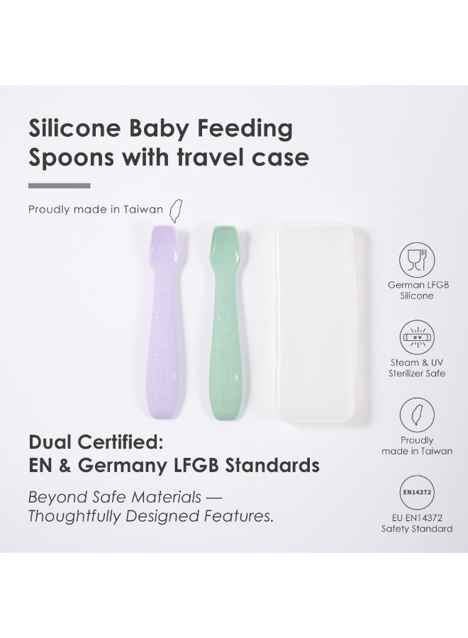 2angels Two Silicone Baby Spoons with Travel Case  - Starry - Summer Leaf & Purple - Image 3