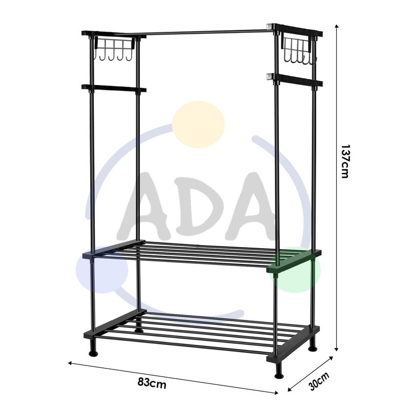 ADA Premium Metal Heavy Duty Drizzle Garment Rack with 10 Side Hooks Multifunctional 2 Lower Shelves Clothe Rail Black 84 x 31 x 140cm - Image 5