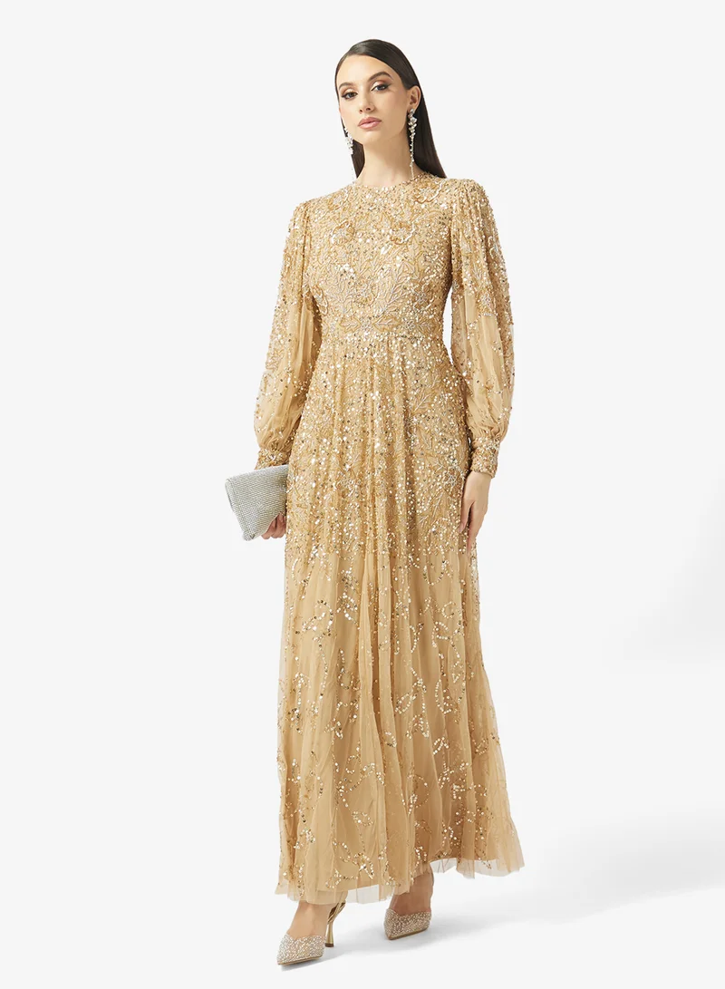 MARYISA  Embellished Alloon Sleeve Maxi Dress for Women | Best Price UAE