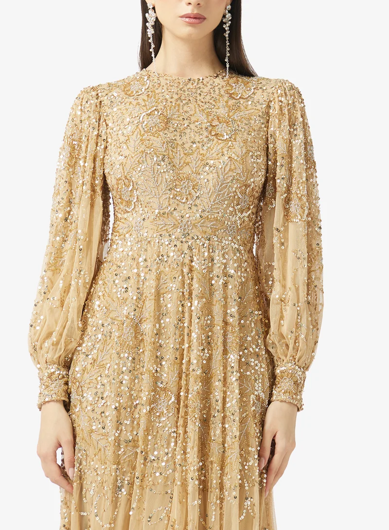 MARYISA  Embellished Alloon Sleeve Maxi Dress for Women | Best Price UAE