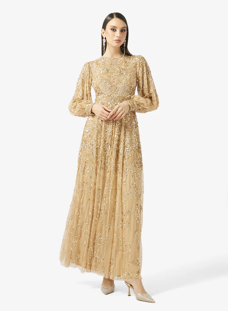 Embellished Alloon Sleeve Maxi Dress
