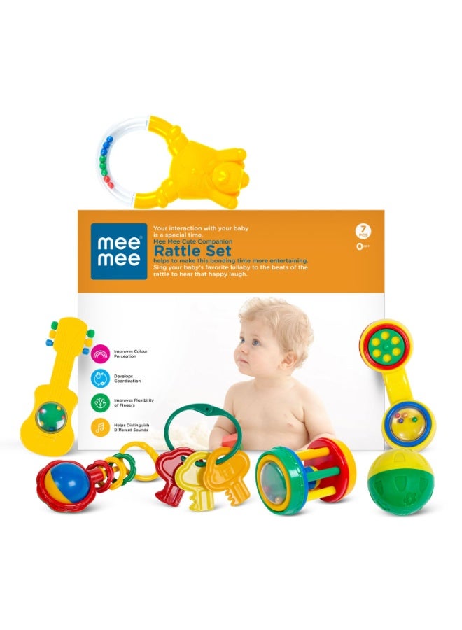 مي مي طقم خشخيشات للأطفال من "Mee Mee" (خالٍ من مادة BPA) - مجموعة هدايا تتضمن خشخيشات وعضاضات مهدئة للرضع والأطفال الصغار - مصنوعة من بلاستيك آمن غذائياً - ألعاب تعليمية مبكرة للأطفال (عبوة مكونة من 7 قطع، متعددة الألوان) - Image 1