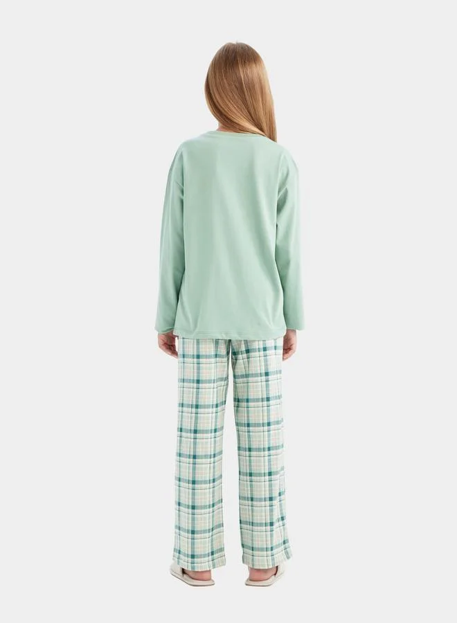 DeFacto Graphic Print Long Sleeve T-Shirt & Pyjama Set by Styli