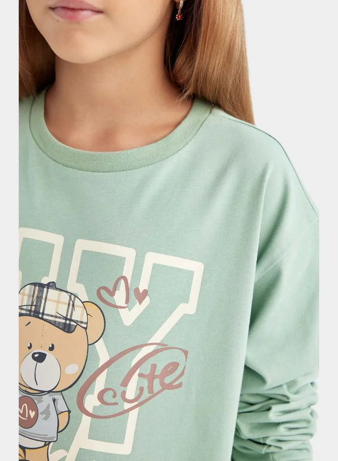 DeFacto Graphic Print Long Sleeve T-Shirt & Pyjama Set by Styli