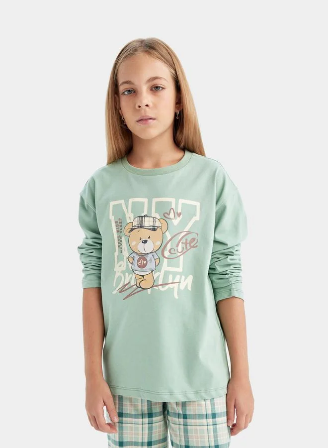 DeFacto Graphic Print Long Sleeve T-Shirt & Pyjama Set by Styli
