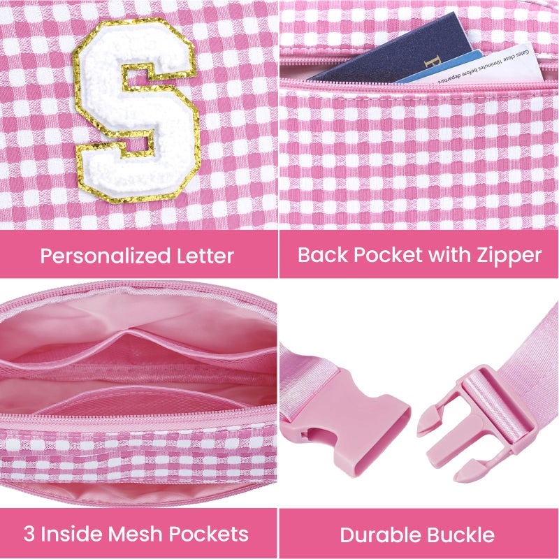 YOOLIFE Easter Basket Stuffers for Girl Kids Toddler Checkered Initial Belt Bag Fanny Pack Purse for Girls Kid Birthday Gifts for 3 4 5 6 7 8 9 10 Year Old Girl Easter Gifts for Kids Girls Pink M - Image 5