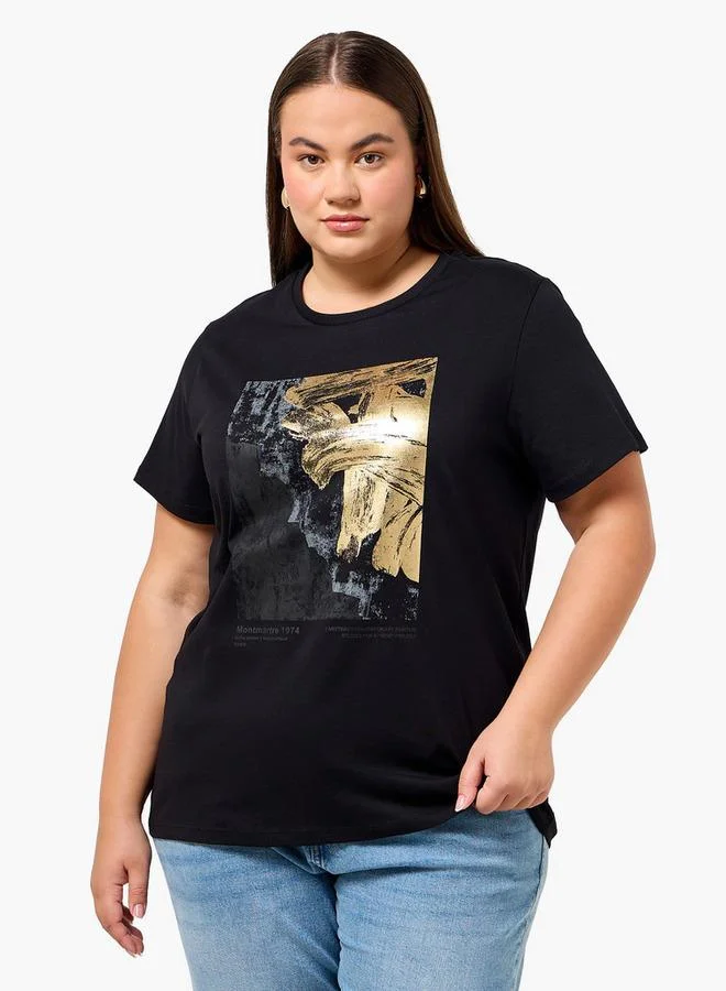 Ulla Popken Ulla Popken Relaxed Fit Cotton T shirt with Print