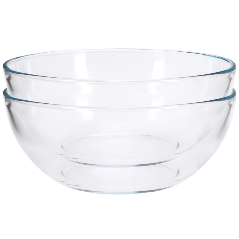 FOYO 8inch Round Tempered Glass Bowl for Mixing Salad or Cereal Set of 2