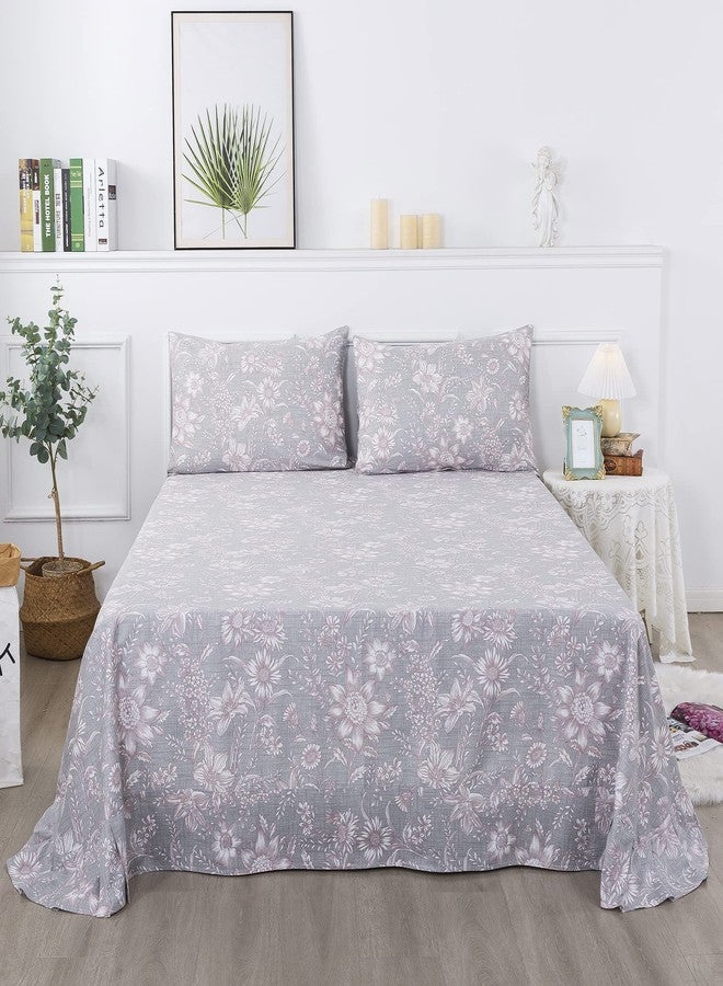 FADFAY Full Size Bed Sets Pink & Grey Girls Bedding Daisy Patterned Sheets Set 100% Cotton Super Soft All-Season Use (4Pcs, 1 Flat Sheet, 1 Fitted Sheet, 2 Pillowcases) - Image 1