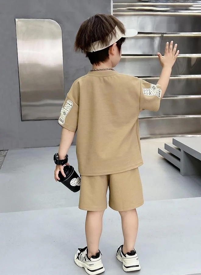Take Two  Boys Beige Graphic Print T-Shirt And Shorts Set for Men | Best Price UAE