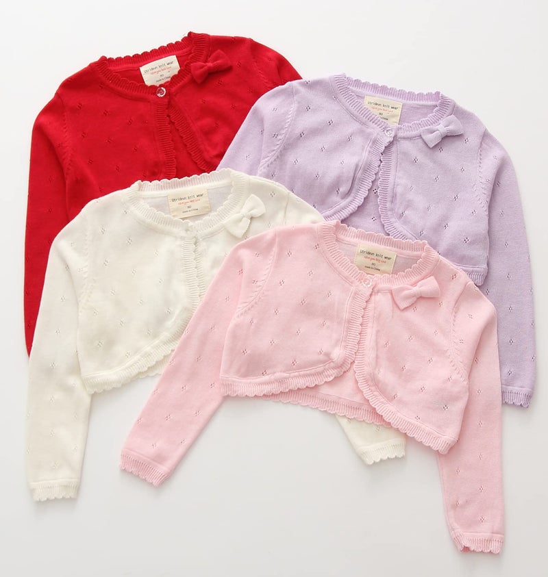 Miccina Baby Girls Cardigan Sweater Bolero Shrugs Toddler Kids Knitted Long Sleeve Button Closure Cropped Dress Up Jacket Tops White - Image 4