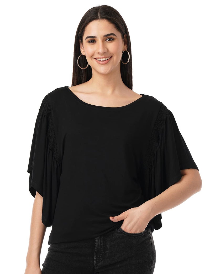 FYLTR Women's Top with Flare Sleeves & Boat Neck | Tops for Women | Tops for Women Western (Black Heart, XXL) - Image 1