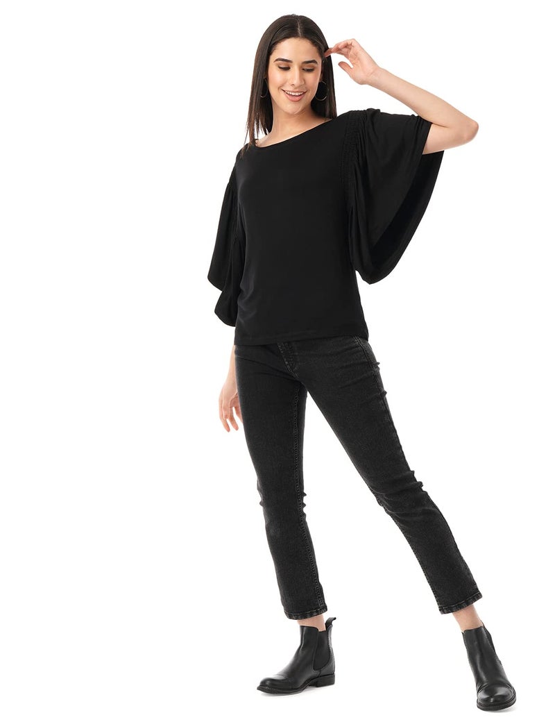 FYLTR Women's Top with Flare Sleeves & Boat Neck | Tops for Women | Tops for Women Western (Black Heart, XXL) - Image 5