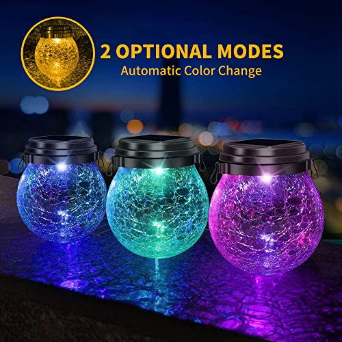 DBF مصابيح شمسية خارجية 2 حزمة مقاومة للماء IP65، زجاج متشقق ثقيل، دافئ كهرماني و RGB، غطاء من الفولاذ المقاوم للصدأ، كرات LED معلقة للزينة في الحديقة للطابق، الفناء، الفناء الخلفي، شجرة، سرير زهور، طاولة - Image 3