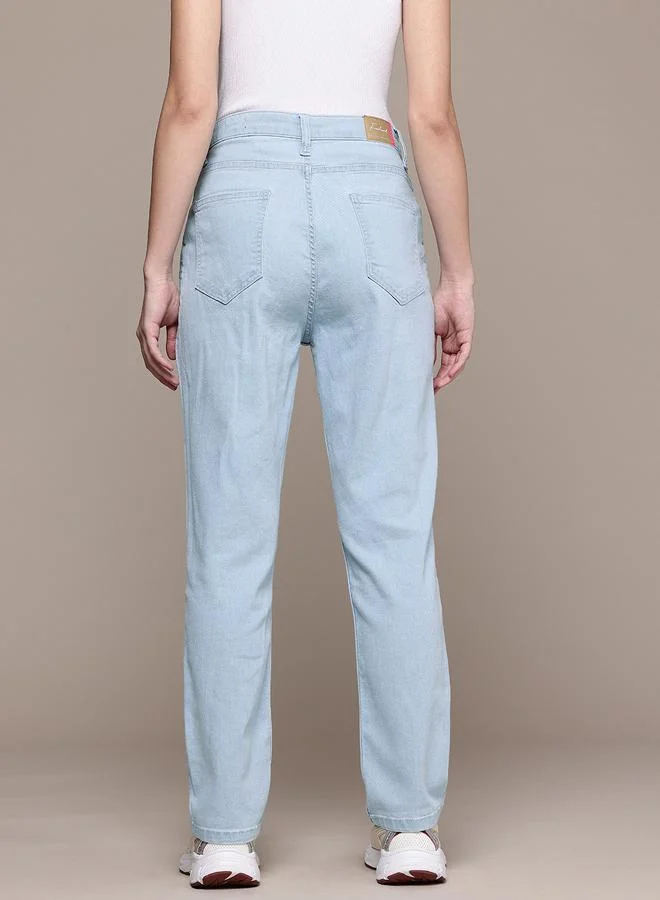 Freehand Blue Freehand Women Mid Rise Slim Fit Solid Jeans for Women | Best Price UAE