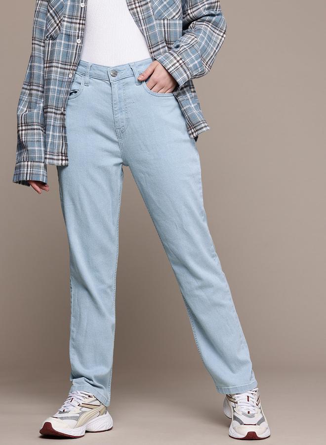 مرفوعة جينز سادة بقصة ضيقة وخصر متوسط - Image 1